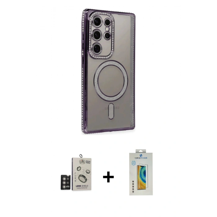 MARSİLYAN™- Galaxy S24 Ultra Kılıf Zirve Doku Prime - Siyah Polymer Nano Ekran Koruyucu + Bilvis Titan Kamera Lens - DNMR