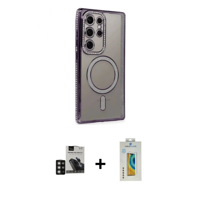 MARSİLYAN™- Galaxy S24 Ultra Kılıf Zirve Doku Prime - Siyah Polymer Nano Ekran Koruyucu + PVD Metal Kamera Lens - DNMR