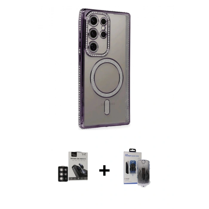 MARSİLYAN™- Galaxy S24 Ultra Kılıf Zirve Doku Prime - Siyah Vanessa Magic Hayalet Cam + PVD Metal Kamera Lens - DNMR