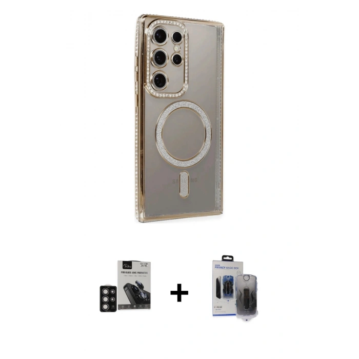 MARSİLYAN™- Galaxy S24 Ultra Kılıf Zirve Doku Prime - Siyah Vanessa Magic Hayalet Cam + PVD Metal Kamera Lens - DNMR