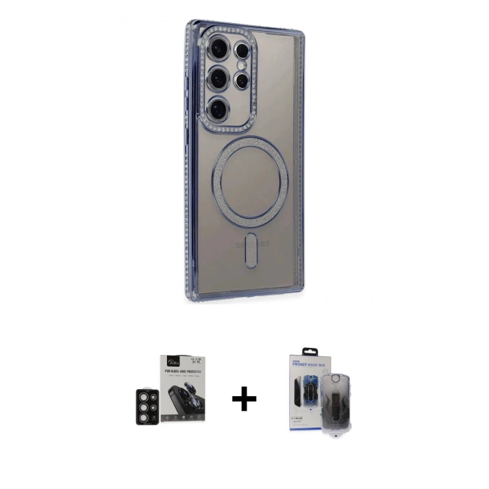 MARSİLYAN™- Galaxy S24 Ultra Kılıf Zirve Doku Prime - Siyah Vanessa Magic Hayalet Cam + PVD Metal Kamera Lens - DNMR