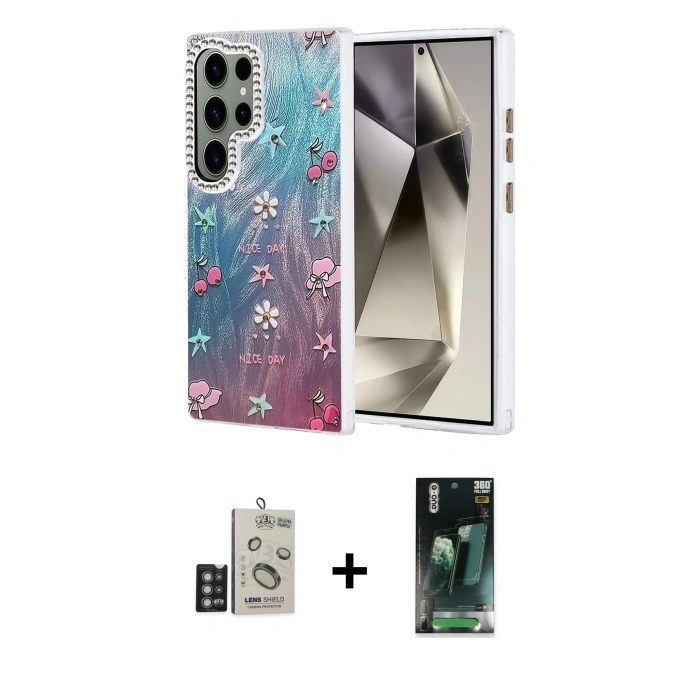MARSİLYAN™- Galaxy S24 Ultra Kılıf Zirve Modern Prime - Şeffaf 360 Full Body Arka Koruyucu + Bilvis Titan Kamera Lens - DNMR