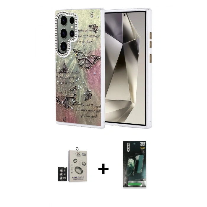 MARSİLYAN™- Galaxy S24 Ultra Kılıf Zirve Modern Prime - Şeffaf 360 Full Body Arka Koruyucu + Bilvis Titan Kamera Lens - DNMR