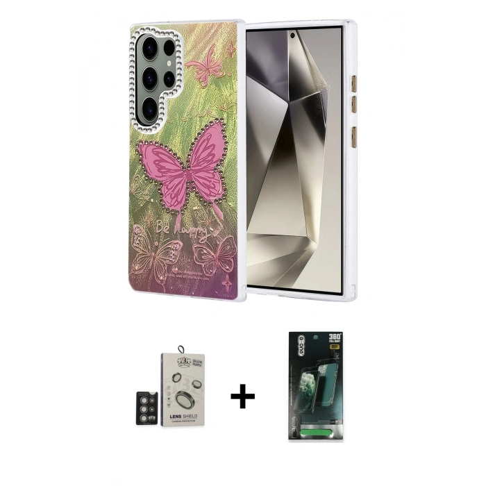 MARSİLYAN™- Galaxy S24 Ultra Kılıf Zirve Modern Prime - Şeffaf 360 Full Body Arka Koruyucu + Bilvis Titan Kamera Lens - DNMR