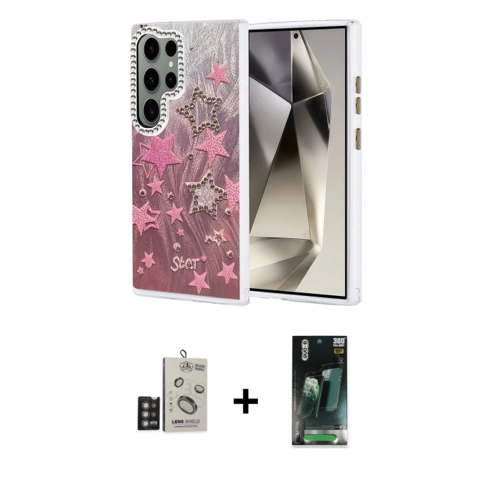 MARSİLYAN™- Galaxy S24 Ultra Kılıf Zirve Modern Prime - Şeffaf 360 Full Body Arka Koruyucu + Bilvis Titan Kamera Lens - DNMR