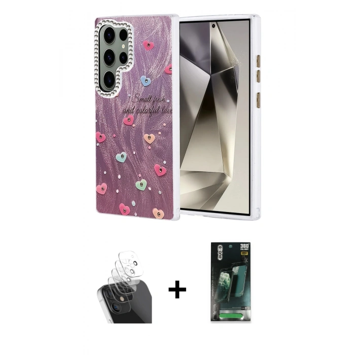 MARSİLYAN™- Galaxy S24 Ultra Kılıf Zirve Modern Prime - Siyah 360 Mat Full Body Arka Koruyucu + Kamera Lens Koruma Cam - SF