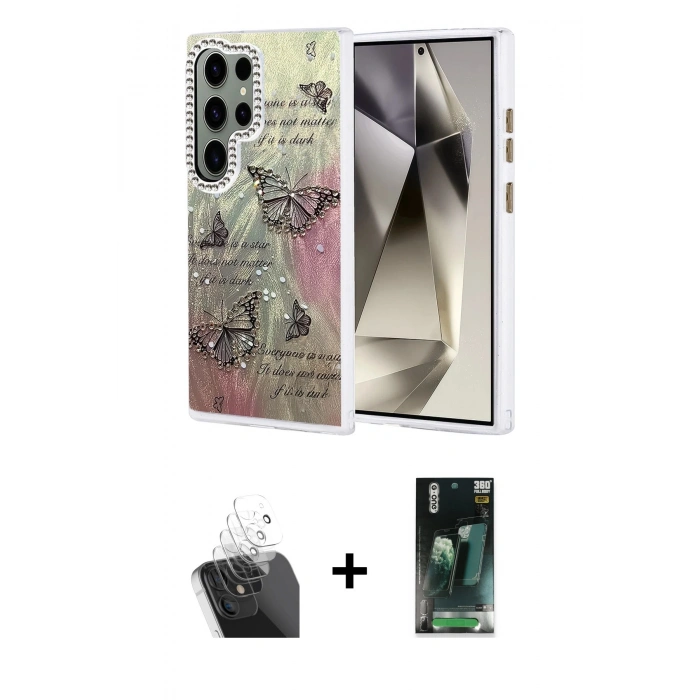 MARSİLYAN™- Galaxy S24 Ultra Kılıf Zirve Modern Prime - Siyah 360 Mat Full Body Arka Koruyucu + Kamera Lens Koruma Cam - SF