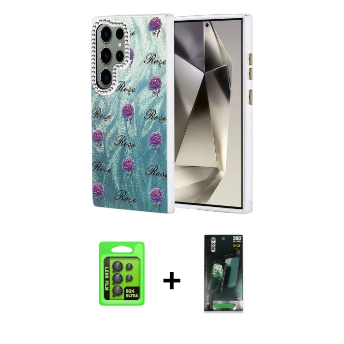 MARSİLYAN™- Galaxy S24 Ultra Kılıf Zirve Modern Prime - Siyah 360 Mat Full Body Arka Koruyucu + Raze Metal Kamera Lens - SH