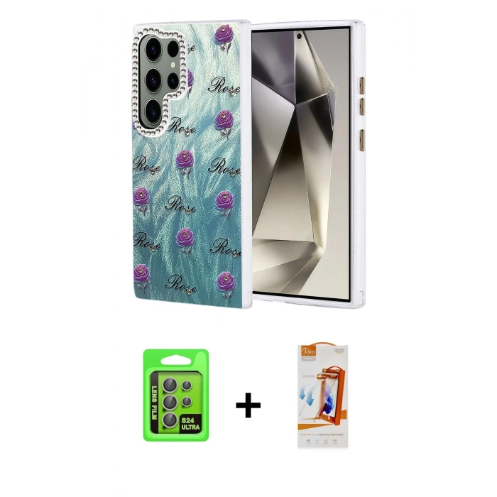 MARSİLYAN™- Galaxy S24 Ultra Kılıf Zirve Modern Prime - Siyah AutoKit 5in1 Fiber Polymer Nano Ekran Koruyucu + Raze Metal Kamera Lens - GI