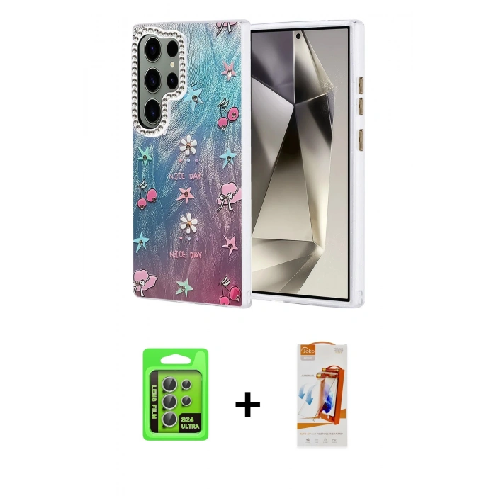 MARSİLYAN™- Galaxy S24 Ultra Kılıf Zirve Modern Prime - Siyah AutoKit 5in1 Fiber Polymer Nano Ekran Koruyucu + Raze Metal Kamera Lens - GS