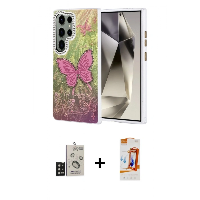 MARSİLYAN™- Galaxy S24 Ultra Kılıf Zirve Modern Prime - Siyah AutoKit 5in1 Fiber Polymer Nano Ekran Koruyucu + Bilvis Titan Kamera Lens - SH