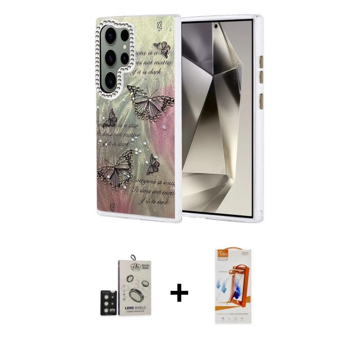 MARSİLYAN™- Galaxy S24 Ultra Kılıf Zirve Modern Prime - Siyah AutoKit 5in1 Fiber Polymer Nano Ekran Koruyucu + Bilvis Titan Kamera Lens - SH