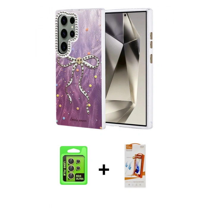 MARSİLYAN™- Galaxy S24 Ultra Kılıf Zirve Modern Prime - Siyah AutoKit 5in1 Fiber Polymer Nano Ekran Koruyucu + Raze Metal Kamera Lens - SI