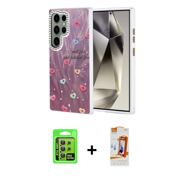 MARSİLYAN™- Galaxy S24 Ultra Kılıf Zirve Modern Prime - Siyah AutoKit 5in1 Fiber Polymer Nano Ekran Koruyucu + Raze Metal Kamera Lens - SI