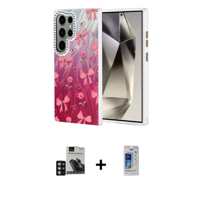 MARSİLYAN™- Galaxy S24 Ultra Kılıf Zirve Modern Prime - Siyah Durable Full Glue Curved Cam + Derin Mor PVD Metal Kamera Lens