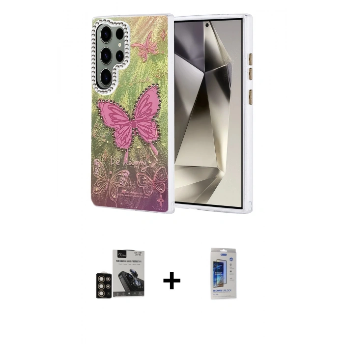 MARSİLYAN™- Galaxy S24 Ultra Kılıf Zirve Modern Prime - Siyah Durable Full Glue Curved Cam + PVD Metal Kamera Lens - GD