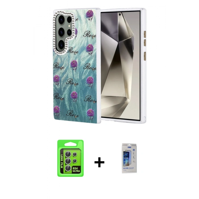 MARSİLYAN™- Galaxy S24 Ultra Kılıf Zirve Modern Prime - Siyah Durable Full Glue Curved Cam + Raze Metal Kamera Lens - GS