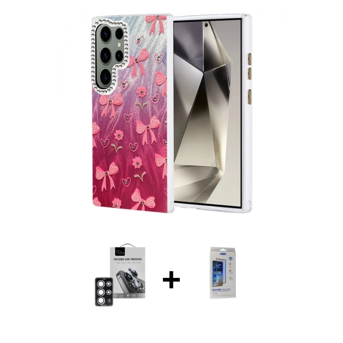 MARSİLYAN™- Galaxy S24 Ultra Kılıf Zirve Modern Prime - Siyah Durable Full Glue Curved Cam + PVD Metal Kamera Lens - PE