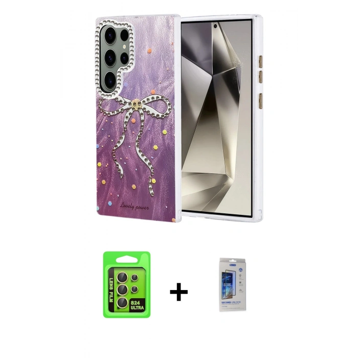 MARSİLYAN™- Galaxy S24 Ultra Kılıf Zirve Modern Prime - Siyah Durable Full Glue Curved Cam + Raze Metal Kamera Lens - SI