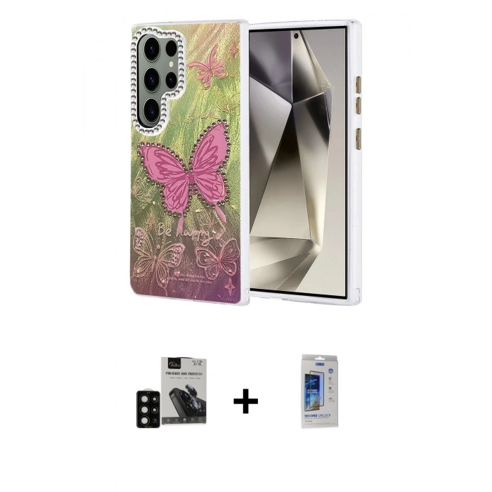 MARSİLYAN™- Galaxy S24 Ultra Kılıf Zirve Modern Prime - Siyah Durable Full Glue Curved Cam + Siyah PVD Metal Kamera Lens