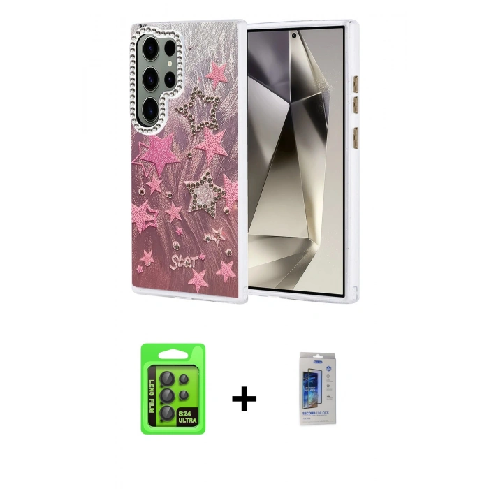 MARSİLYAN™- Galaxy S24 Ultra Kılıf Zirve Modern Prime - Siyah Durable Full Glue Curved Cam + Raze Metal Kamera Lens - SH