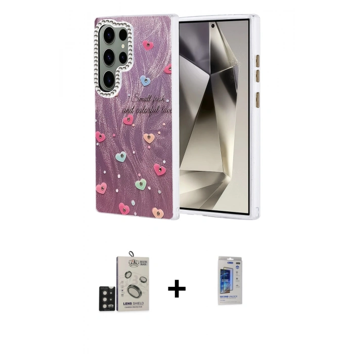 MARSİLYAN™- Galaxy S24 Ultra Kılıf Zirve Modern Prime - Siyah Durable Full Glue Curved Hayalet Cam + Bilvis Titan Kamera Lens - SH