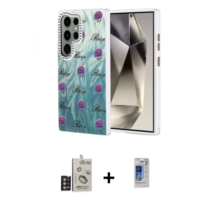 MARSİLYAN™- Galaxy S24 Ultra Kılıf Zirve Modern Prime - Siyah Durable Full Glue Curved Hayalet Cam + Bilvis Titan Kamera Lens - DNMR