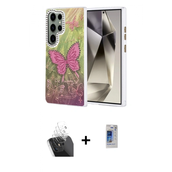 MARSİLYAN™- Galaxy S24 Ultra Kılıf Zirve Modern Prime - Siyah Durable Full Glue Curved Hayalet Cam + Kamera Lens Koruma Cam - SF