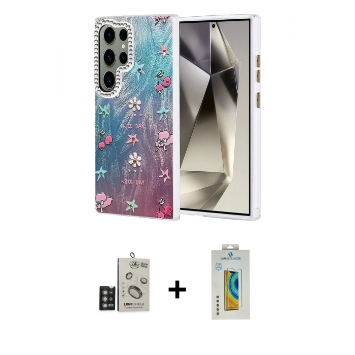 MARSİLYAN™- Galaxy S24 Ultra Kılıf Zirve Modern Prime - Siyah Polymer Nano Ekran Koruyucu + Bilvis Titan Kamera Lens - DNMR