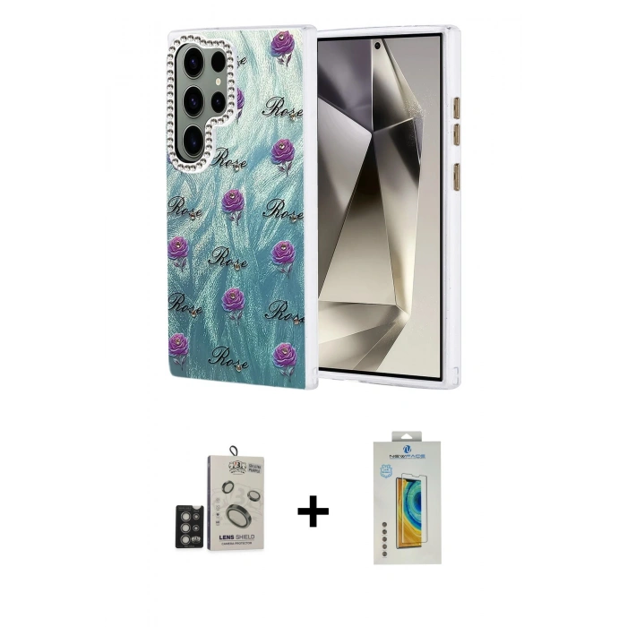 MARSİLYAN™- Galaxy S24 Ultra Kılıf Zirve Modern Prime - Siyah Polymer Nano Ekran Koruyucu + Bilvis Titan Kamera Lens - DNMR