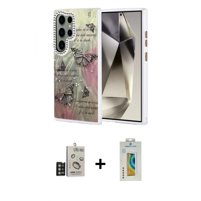 MARSİLYAN™- Galaxy S24 Ultra Kılıf Zirve Modern Prime - Siyah Polymer Nano Ekran Koruyucu + Bilvis Titan Kamera Lens - DNMR