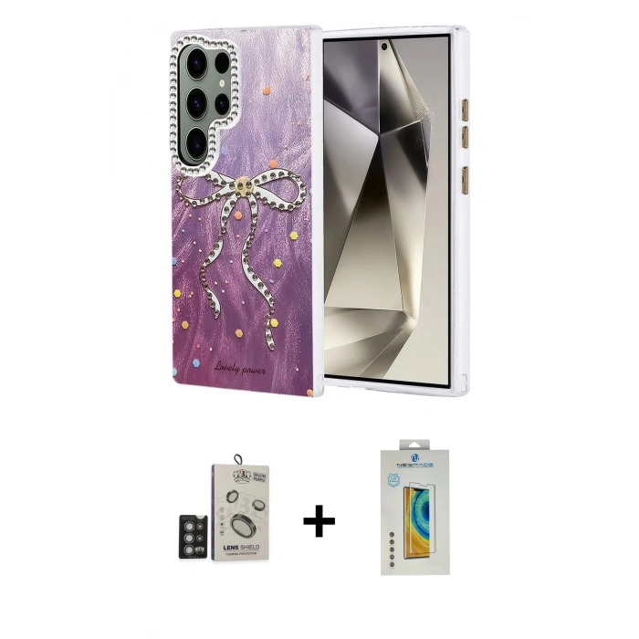 MARSİLYAN™- Galaxy S24 Ultra Kılıf Zirve Modern Prime - Siyah Polymer Nano Ekran Koruyucu + Bilvis Titan Kamera Lens - DNMR