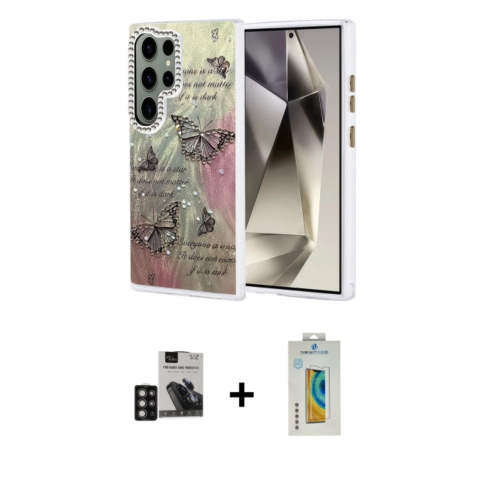 MARSİLYAN™- Galaxy S24 Ultra Kılıf Zirve Modern Prime - Siyah Polymer Nano Ekran Koruyucu + PVD Metal Kamera Lens - DNMR