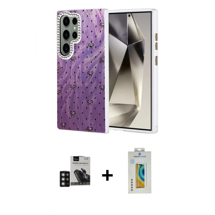 MARSİLYAN™- Galaxy S24 Ultra Kılıf Zirve Modern Prime - Siyah Polymer Nano Ekran Koruyucu + PVD Metal Kamera Lens - DNMR