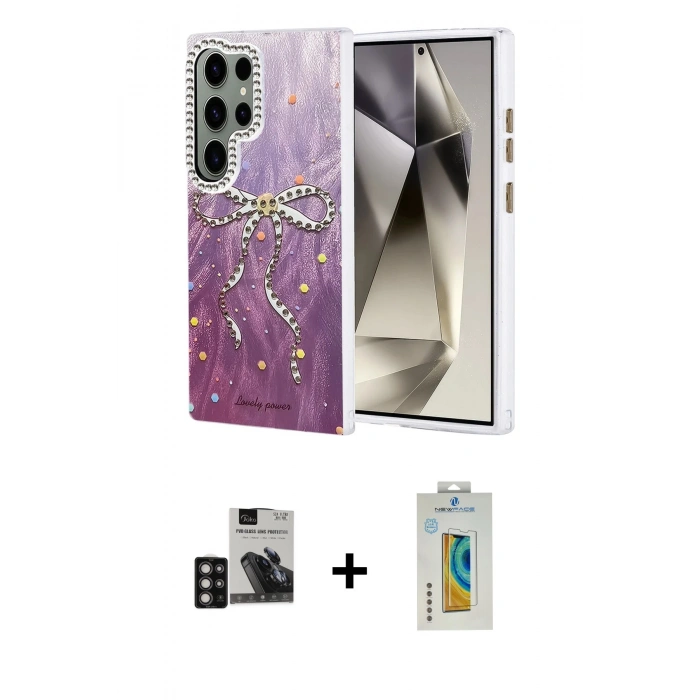 MARSİLYAN™- Galaxy S24 Ultra Kılıf Zirve Modern Prime - Siyah Polymer Nano Ekran Koruyucu + PVD Metal Kamera Lens - DNMR