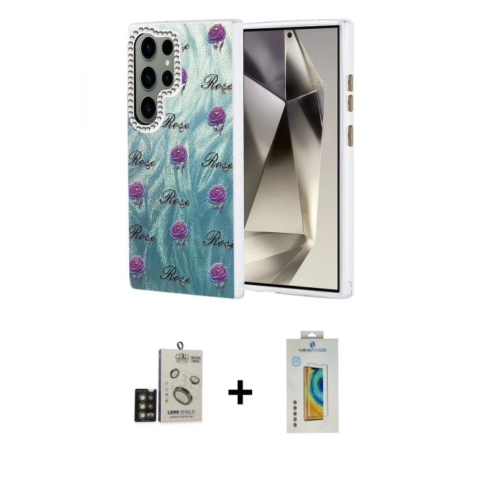 MARSİLYAN™- Galaxy S24 Ultra Kılıf Zirve Modern Prime - Siyah Polymer Nano Ekran Koruyucu + Bilvis Titan Kamera Lens - GD