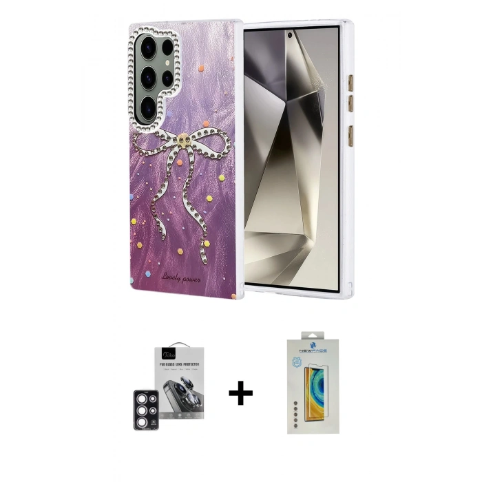 MARSİLYAN™- Galaxy S24 Ultra Kılıf Zirve Modern Prime - Siyah Polymer Nano Ekran Koruyucu + PVD Metal Kamera Lens - PE