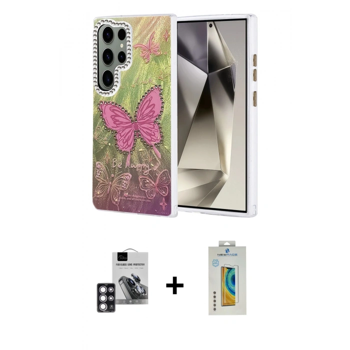 MARSİLYAN™- Galaxy S24 Ultra Kılıf Zirve Modern Prime - Siyah Polymer Nano Ekran Koruyucu + PVD Metal Kamera Lens - PE