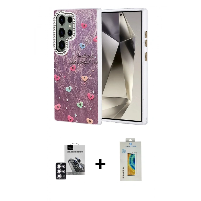 MARSİLYAN™- Galaxy S24 Ultra Kılıf Zirve Modern Prime - Siyah Polymer Nano Ekran Koruyucu + PVD Metal Kamera Lens - PE