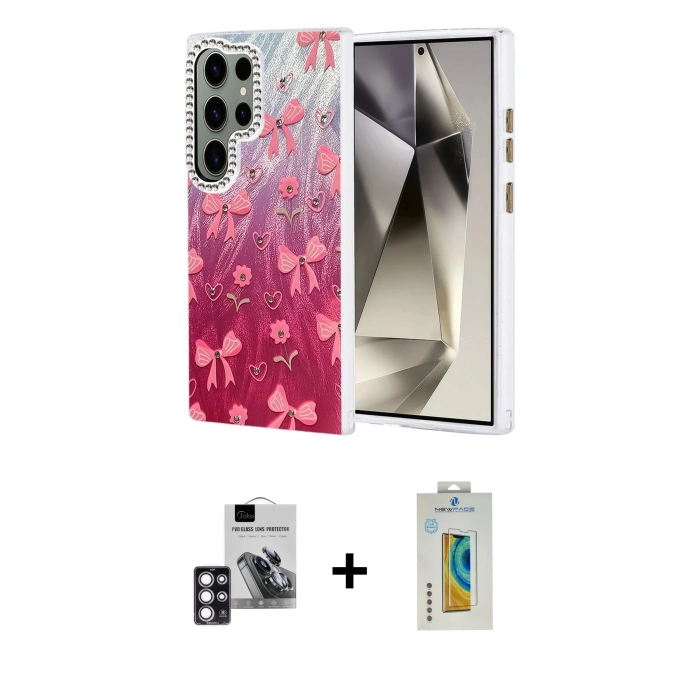 MARSİLYAN™- Galaxy S24 Ultra Kılıf Zirve Modern Prime - Siyah Polymer Nano Ekran Koruyucu + PVD Metal Kamera Lens - PE