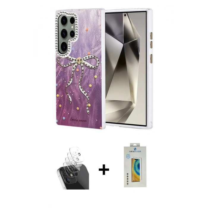 MARSİLYAN™- Galaxy S24 Ultra Kılıf Zirve Modern Prime - Siyah Polymer Nano Ekran Koruyucu + Kamera Lens Koruma Cam - SF