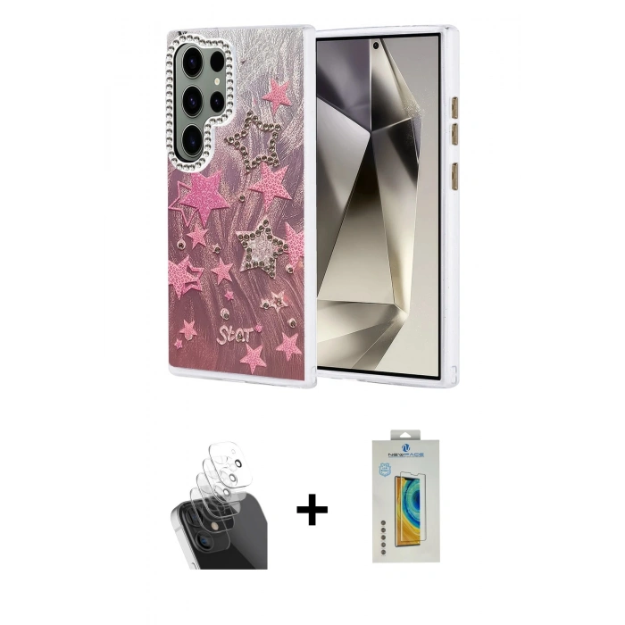 MARSİLYAN™- Galaxy S24 Ultra Kılıf Zirve Modern Prime - Siyah Polymer Nano Ekran Koruyucu + Kamera Lens Koruma Cam - SF