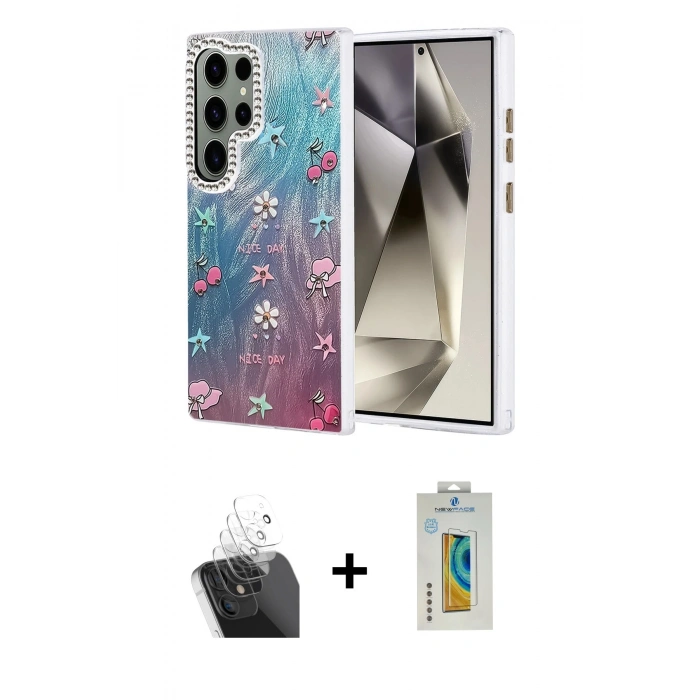 MARSİLYAN™- Galaxy S24 Ultra Kılıf Zirve Modern Prime - Siyah Polymer Nano Ekran Koruyucu + Kamera Lens Koruma Cam - SF