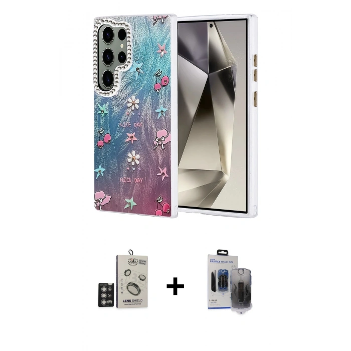 MARSİLYAN™- Galaxy S24 Ultra Kılıf Zirve Modern Prime - Siyah Vanessa Magic Hayalet Cam + Bilvis Titan Kamera Lens - DNMR