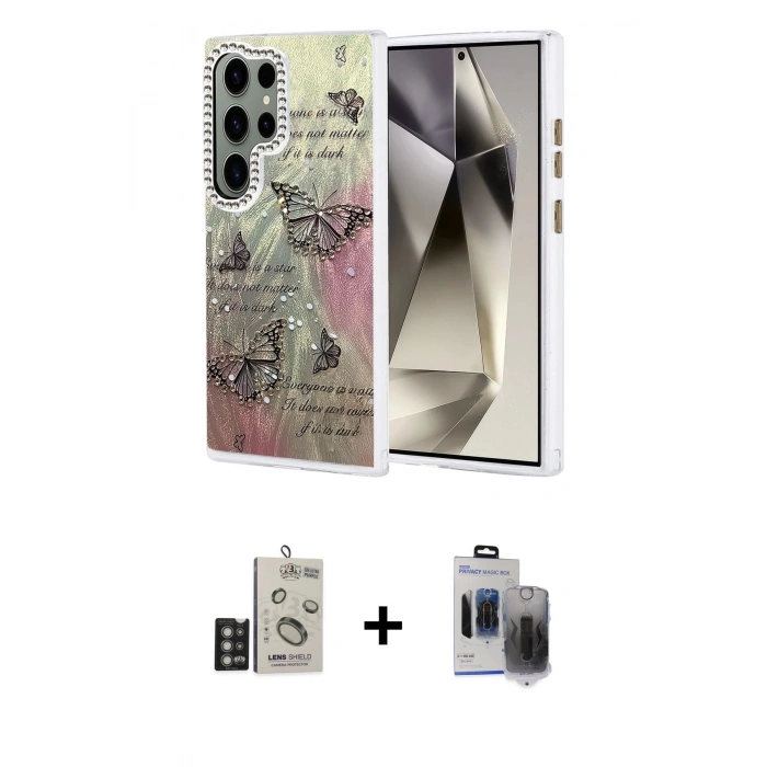 MARSİLYAN™- Galaxy S24 Ultra Kılıf Zirve Modern Prime - Siyah Vanessa Magic Hayalet Cam + Bilvis Titan Kamera Lens - DNMR