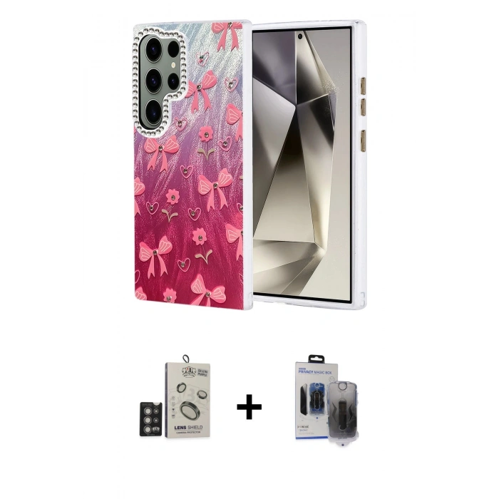 MARSİLYAN™- Galaxy S24 Ultra Kılıf Zirve Modern Prime - Siyah Vanessa Magic Hayalet Cam + Bilvis Titan Kamera Lens - DNMR