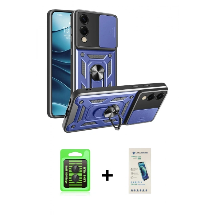 MARSİLYAN™- Galaxy S25 Edge Kılıf Ahenk Klasik - Şeffaf Pasifik Cam Ekran Koruyucu + Raze Metal Kamera Lens - SH