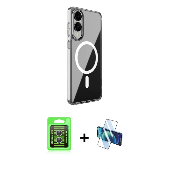 MARSİLYAN™- Galaxy S25 Edge Kılıf Ahenk Yansıma Prime - Siyah 3D Antistatik Seramik Nano Ekran Koruyucu + Raze Metal Kamera Lens - GS