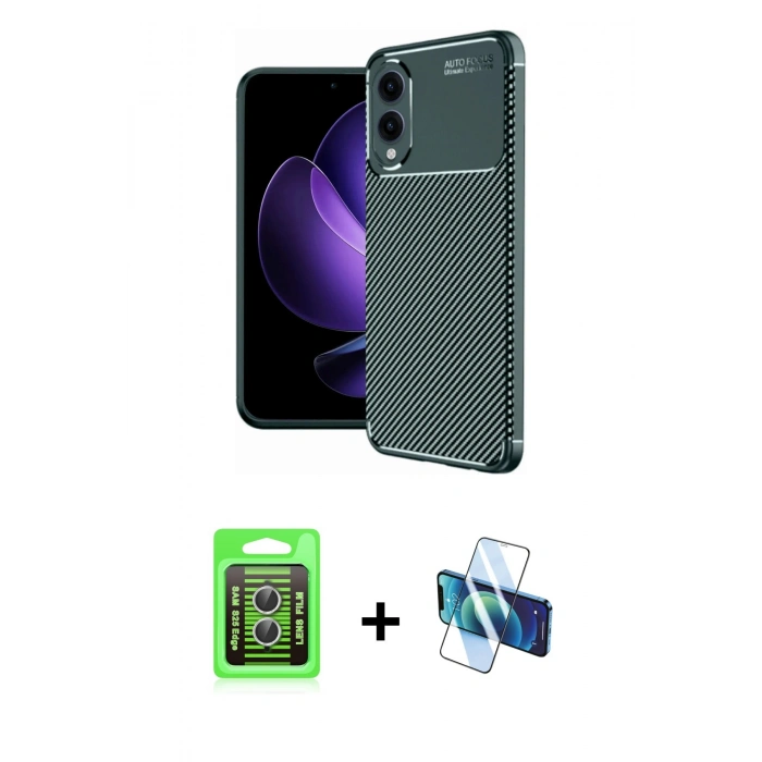 MARSİLYAN™- Galaxy S25 Edge Kılıf Eksen Form Prime - Siyah 3D Antistatik Cam Ekran Koruyucu + Raze Metal Kamera Lens - GS