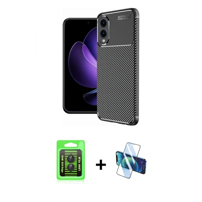 MARSİLYAN™- Galaxy S25 Edge Kılıf Eksen Form Prime - Siyah 3D Antistatik Cam Ekran Koruyucu + Raze Metal Kamera Lens - SH